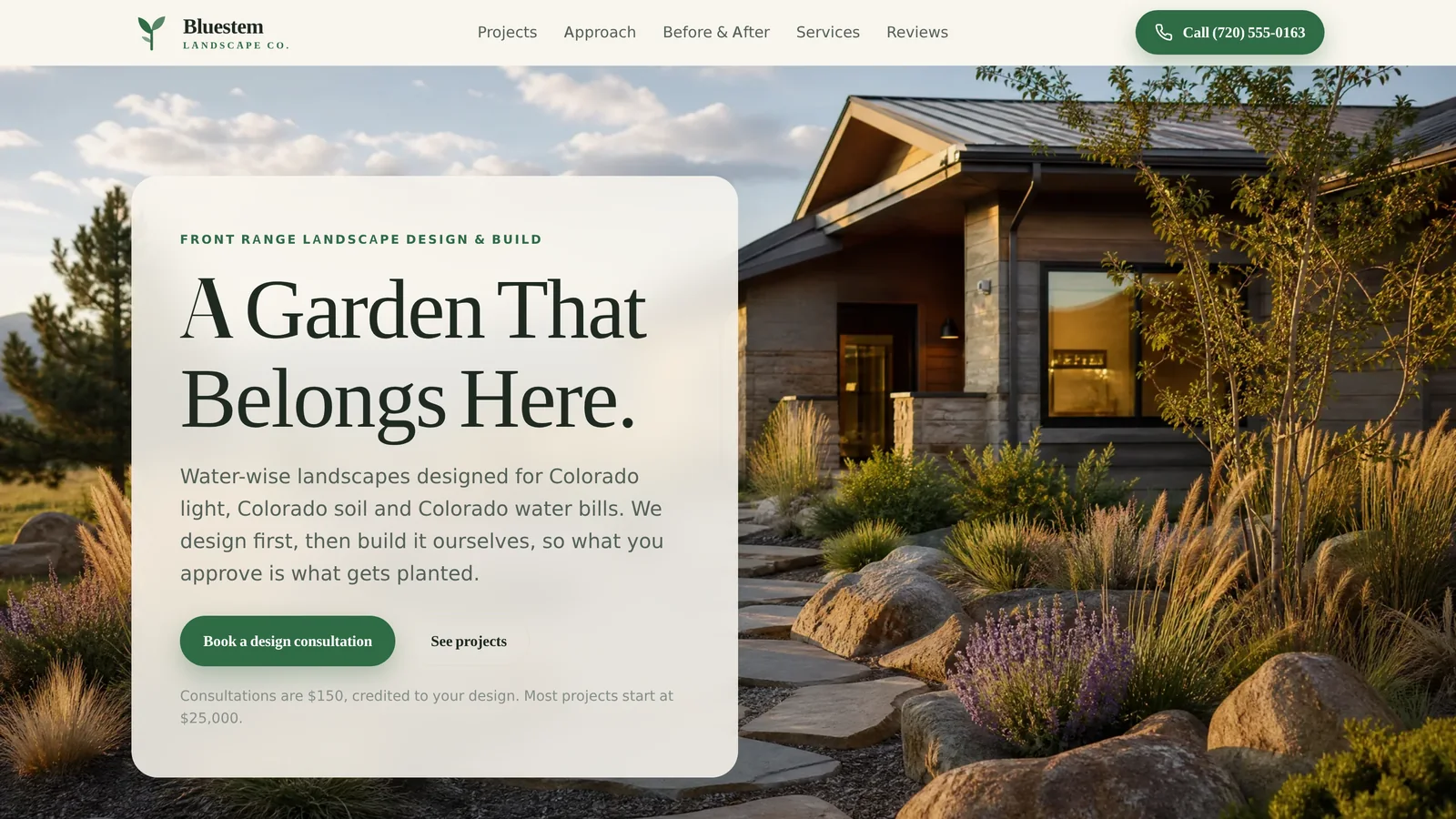 Bluestem Landscape Co. website homepage